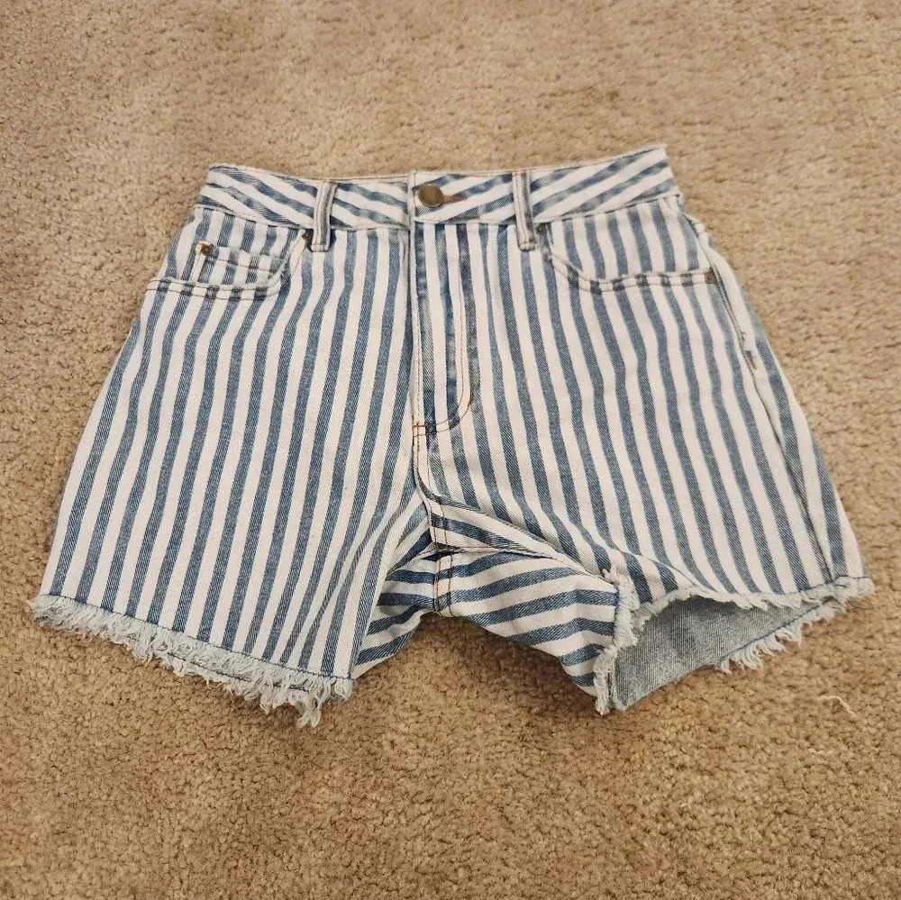 Billabong Striped Blue White Jean Shorts Size 25 Cut Off Womens #R418
